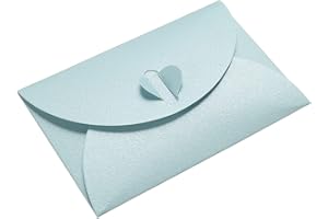 PATIKIL Mini Envelopes, 50 Pack Heart Clasp Tiny Items Storage Cute Present Card Holder for Wedding Greeting Party, Light Blue