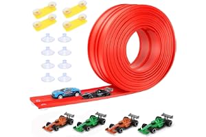 SLEEPHEAD®5m Flexible Race Track Set for Kids,with 4 Mini Racecars and 8 Fixed Track Suction Cup Accessories,Rolls Up Portable Racetrack for Boys & Girls
