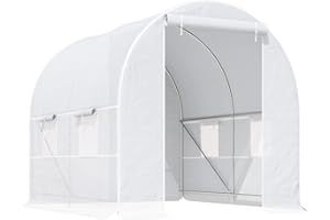 Outsunny Invernadero de Exterior 2,5x2x2 m de Túnel con 4 Ventanas de Malla y Puerta Enrollable con Cremallera de Huerto Anti-UV para Patio Jardín Blanco