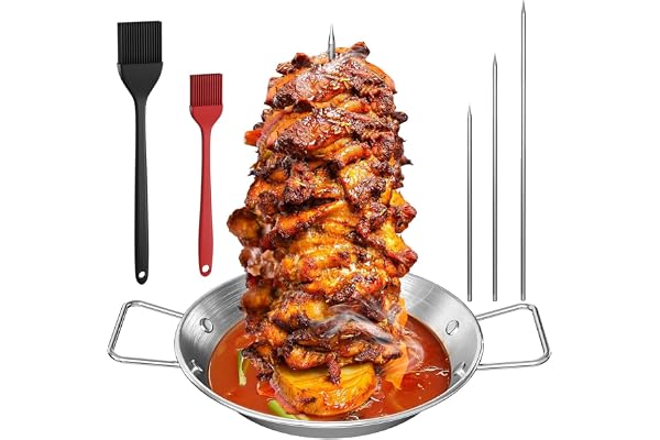 Vertikal spetthållare, kebabmaskin i rostfritt stål med 3 olika storlekar av ersättningstips och vertikal grillplatta med handtag för kyckling biff