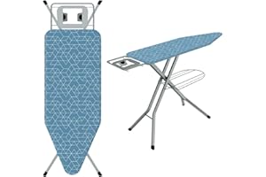 TEENO Table à Repasser Pliable 120 x 45 cm,pour Centrale Vapeur,Verrouillage Sécurisé,7 Réglages De Hauteur, Housse en Coton 100%,Universel pour La Maison/La Laverie（Bleu géométrique）