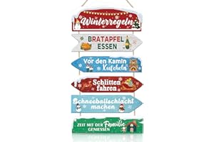 CHDITB Schild Winterregeln zum Hängen Schnee Schlitten Holz Tafel Wand-Deko weihnachtsdeko fensterweihnachtsdeko holz weihnachtsdeko tür wanddeko christmas decorations