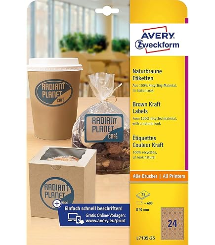 thumbnail: Avery Productetiketten 62x42mm Bruin Kraft - 18 Per Vel - 360 Etiketten L7110-20