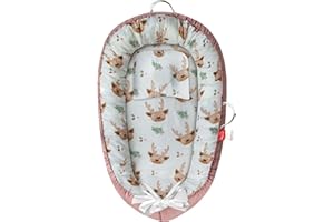 Cuddlez Baby Nest Pod for Newborn | Comfort for Babies with a Baby Lounger | Suitable for Babies 0-12 Months | Ideal Baby Essentials Gift | UK Brand (Pink Deer)