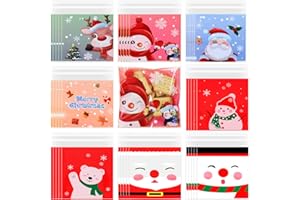 Coicok 200 Pezzi Sacchetti Biscotti Natale, Trasparenti, per Confezioni, Sacchettini Alimentari Natalizi Autoadesivo Bustine Cellophane per Caramelle Regali di Natale (10 × 10 cm)