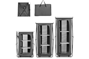 TANGZON Folding Camping Storage Cabinet, Portable Pop-Up Cupboard with 3 Compartments, Side Pockets and Carry Bag, Outdoor Waterproof BBQ Picnic Cupboard Storage Shelving Unit