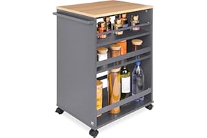 ‎BOMOE bomoe Nischenwagen Servierwagen auf Rollen mit 3 verstellbaren Ebenen & FSC® Holz Küchenwagen mit Arbeitsplatte – freistehender Universal Rollwagen Küche Bad Büro 50x38x79 cm Eiche & Anthrazit Bengt