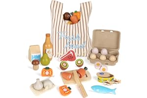 SOGAWEBB Wooden Kitchen Toys, Play Food for Toddlers 3+ Year Old, Toy Food with Fruit and Veg Toys, Play Food Sets for Children Kitchen, Pretend Play Gift for Boys Girls