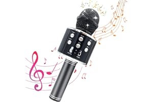 RAKING Microfono Wireless di Karaoke per bambini popolare canto microfono Bluetooth senza fili con microfoni portatili parlanti per bambini ragazzi ragazze che imparano i giocattoli （Nero）