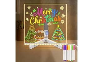 Sarsumir LED Note Board with 7 Colors Pen/Stand, 20x20CM LED Writing Message Board Light up Memo Acrylic Doodle Desktop Note Memo Illuminated Wordpad for School Home Office