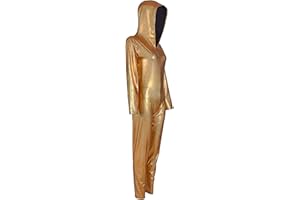 One BFD Shiny Irredescent Long Sleeve Hooded Footless Dance Catsuit Unitard. Fish scale Printed Bodysuit Jumpsuit All In One Dancewear Metallic Wet Look Ladies Girls Many Sizes And Colours Cool Wash Festival Wear Metallic Catsuit Gymnastic Leotard Unitard
