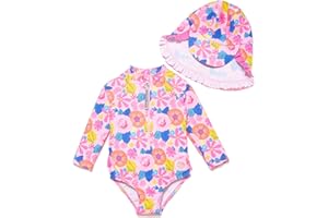 Mazuliso Baby Bambina UPF50+ Costume da Bagno Intero Maniche Lunga con Cerniera e Cappello