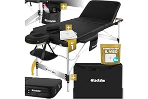 TecTake® Lettino da Massaggio Pieghevole a 3 Zone, Lettino Massaggio Portatile, Lettino Estetista con Poggiatesta e Poggiapiedi Regolabili - Larghezza senza braccioli: 78 cm, Nero