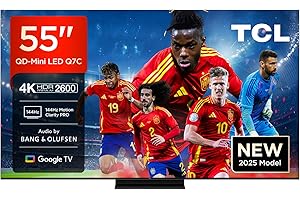 TCL 55Q7C, 55'' QD-Mini LED TV, 4K HDR Premium 2600, Smart TV con Google TV (Dolby Vision IQ y Atmos, Panel CrystGlow HVA, Motion Clarity Pro de 144 Hz)
