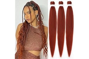 Leeven 3 Packs Copper Red Pre Stretched Braiding Hair 26 cali Yaki Straight EZ Braiding Hak Kartki na Pudełko Kartki Imbirowe Przedłużanie Włosów /26 cali 350 #