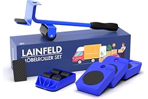 LAINFELD Podnośnik do mebli z rolką do mebli, w zestawie 2 podkładki antypoślizgowe, obracane o 360° rolki meblowe, zestaw kółek transportowych, ślizgacze meblowe