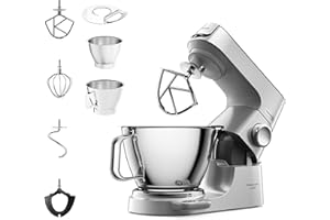 ‎KENWOOD Kenwood Titanium Chef Baker KVC85.004SI Küchenmaschine mit integrierter Waage, inkl. 3-teiligem Patisserie-Set, 5 L und 3,5 L Rührschüssel, stufenloser Geschwindigkeitsregler, 1200 W, Silber