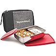Signora Ware 150Ml+850Ml Big Compact Stainless Steel Lunch Box with Bag, Food Grade Bpa Free Plastic, 2 Compartment Tiffin with Airtight Lids, Compact and Sleek Containers for Office School (Red)