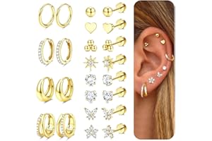 CASSIECA 12 par kolczyków damskie kolczyki ze stali chirurgicznej do ucha do ucha do piercingu tragu Hipoalergiczne Multi Piercing