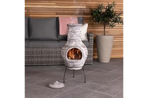 Charles Bentley Outdoor Medium Natural Clay Chiminea Patio Heater Firepit Outdoor Heating Patio Garden Heating