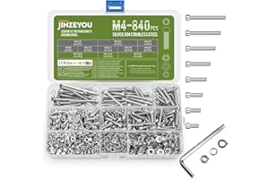 JINZEYOU 840 Pcs M4 Nuts and Bolts Hex Socket Head Cap Screws and Nuts Set, Stainless Steel Machine Screws Bolts Set, Assorted and with Lock & Flat Washers Assortment for DIY (840, M4)