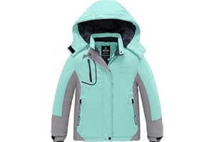 Wantdo Chaquetas de Esquí Impermeable Montaña Abrigo Snowboard para Exteriores Parka de Nieve con Capucha Chaqueta Aislada con Vellón Cálida Invierno para Niñas