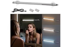 ‎DEECAM Deecam LED Dimmbare schminktisch beleuchtung,3 Modi und Stufe 10 Dimmen schminklicht für spiegel,35CM IP20 wandleuchte bad für spiegelleuchte,beleuchtung,Make-up,Reisen,Schlafzimmer(Silber,aufladbar)