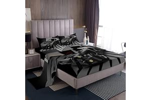 Loussiesd Set di biancheria da letto con auto da corsa nera 3D, stampa auto sportiva per giovani, 3 pezzi, include 1 lenzuolo e 1 lenzuolo con 1 federa, morbido per letto singolo