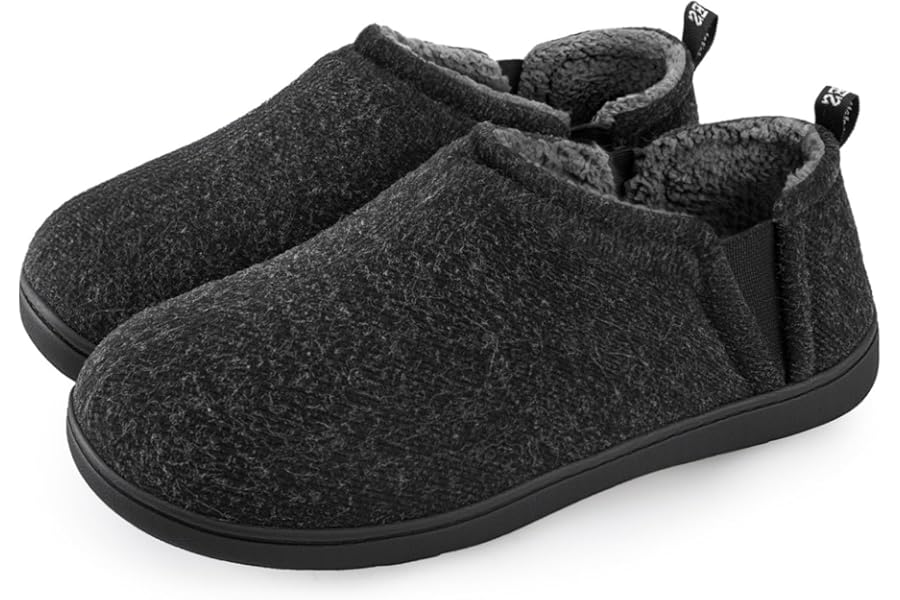 Snug Leaves Men's Faux Wool Slippers Comfy Warm Winter House Shoes with Elastic Gores