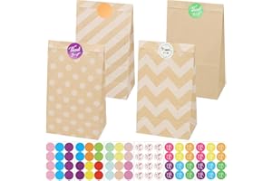 Domkan 40 Piezas Bolsas de papel para regalos,bolsas papel kraft,Bolsas Regalo Cumpleaños Infantil Bolsas Papel Regalo con 72 Pegatinas para Bodas Cumpleaños Fiestas Regalos