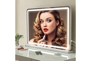 ‎SAIMEIHOME Hollywood Schminkspiegel mit Beleuchtung großer Schminkspiegel mit 3 Lichtfarben, Makeup Spiegel mit USB und 10X Lupe Touch Control Kosmetikspiegel für Tischplatte oder Wandhalterung 80x55cm Weiß