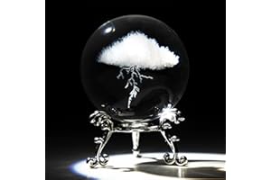 HDCRYSTALGIFTS 3D Lightning Cloud Crystal Decorative Ball Paperweight with Free Stand,60mm (2.3inch) Glass Art Engraving Sphere for Home Feng Shui Decoration Ornaments