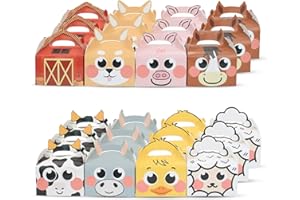 N NUEVAS IDEAS 24 Cajas Regalo cumpleaños y Eventos - Bolsas Cumpleaños Infantil y Bolsas Chuches Cumpleaños, Impresas a Todo Color, Cartón Resistente, Fáciles de Montar (ANIMALES)