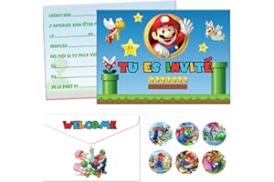 Byhsoep 12 Carte Invitation Anniversaire Enfant avec 12 Enveloppes et 12 Autocollants,Cartes d'invitation de Fête en Français pour Anniversaire Garçons et Filles
