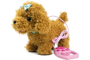 YH YUHUNG Perritos de Juguete Que Caminan y Ladran, Mueve la Cola como un Perro Real, Peluche Cachorro Pet Niñas y Niños de 3 4 5 6años (Marrón)