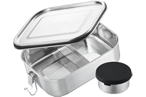 SILBERTHAL Fiambrera acero inoxidable 1400 ml - Fiambrera metalica hermetica con separador y mini recipiente