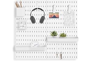 L'essentiel Home and Office Wall Organiser Pegboard 56 * 56cm Complete Set (4 Tiles of 28 * 28cm) and Accessories (White)