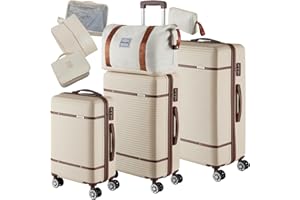 tectake® 13-TLG. Koffer Set mit Reisetasche, Koffer & Trolleys, Reisekoffer mit Rollen, Kofferset mit 3X Koffer groß und Tasche, Hartschalenkoffer mit TSA Schloss - Creme