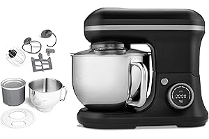 MEDION Robot de cuisine (1.200 watts, 8 niveaux, mélanger pétrir remuer, écran digital, bol en inox de 5 litres, bol à glace pour la préparation de glace, MD18420) noir