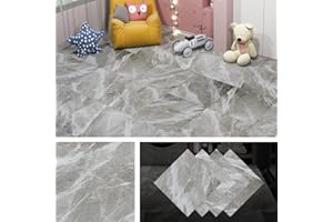 Livelynine Pavimento PVC Adesivo Bagno Piastrelle Adesive Pavimento 30x30 Mattonelle Pavimento Interno Pavimento Adesivo Marmo Grigio Linoleum Pavimento Moderne per Cucina Stanza Camera, 4 Piastrelle