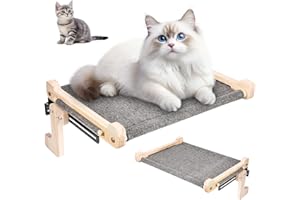 FORNORM Katzen Fensterliege 45x36cm, Stabil Groß Fensterbrett für Katze 40 kg, Holz Katzenbett Fenster mit Abriebfestes Leinengewebe, Katzenliege fensterbank dient zum Sonnenbaden und Schlafen
