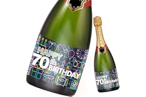 LINEO Etichetta per Bottiglia di Compleanno 2 Pezzi; Etichetta Happy Birthday per Bottiglie di Champagne e Vino, autoadesiva; Regalo di Compleanno per Uomini e Donne (70° Compleanno)
