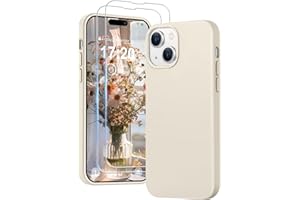 PuyaTeya 3 in 1 Hülle für iPhone 15, mit 2 Stück 9H Panzerglas Premium Liquid Silikon Hülle, mit 4-Layer stoßfesteabriebfestes, Soft Mikrofaserfutter Kratzfes Schutzhülle für iPhone 15(Beige)