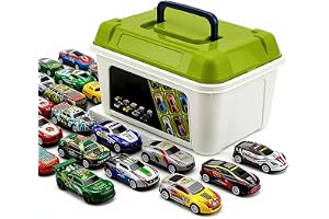 Purfex 30 Pack Pull Back Die Cast Metal Toy Cars, Mini Alloy Racing Vehicle Set with Storage Box - Friction Powered Small Sports Car Assortment for Boys Girls Toddlers 3+, Party Favors Birthday Gift