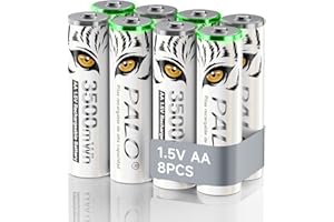 Mspalocell Bateria litowa AA 1,5 V 3500 mWh, nadruk tygrysa i lampka ładowania, szybkie ładowanie akumulatorów AA o pojemności 1500 cykli, zestaw 8 baterii z pojemnikiem na baterie