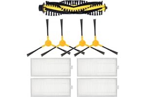 CHUANCHENG Części zamienne do odkurzacza Tesvor X500/X500 Pro/M1 T8 S6/ Neatsvor X500 X600 odkurzacz, łącznie z 4 x szczotkami bocznymi + 1 x szczotka rolkowa + 4 x filtry