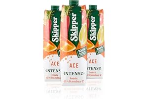 Zuegg Skipper Succo di Frutta Gusto Ace, Bevanda a base di Succhi di Arancia, Carota e Limone con Vitamina E, Fonte di Vitamina C - Senza Glutine, 100% Ingredienti di Origine Naturale (3x1L)