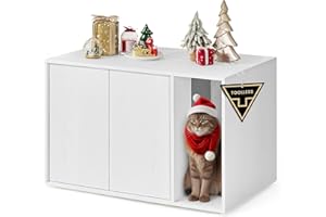 SONGMICS HOME Montaggio Super Veloce Senza Attrezzi, Armadietto per Lettiera, Casetta per Gatti Grandi, Porte a Spinta per Aprire, Tecnologia TOOLLESS, Bianco Neve PCL013W01