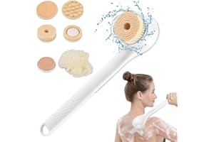 ALTUEEY Electric Body Brush Set, Back Scrubber with Long Handle, Bath Scrub Brush Kit with 6 Brush Heads, USB Rechargeable Scrubber Shower Brush for Cleanse, Massage, Exfoliate, and Relaxing