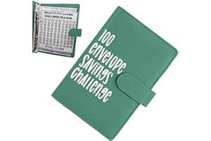 ereqeip 100 Envelope Challenge Binder, Easy and Fun Way to Save $5,050, Savings Challenges Budget Book Binder with Cash Envelopes, Budget Planner Book for Budgeting, green